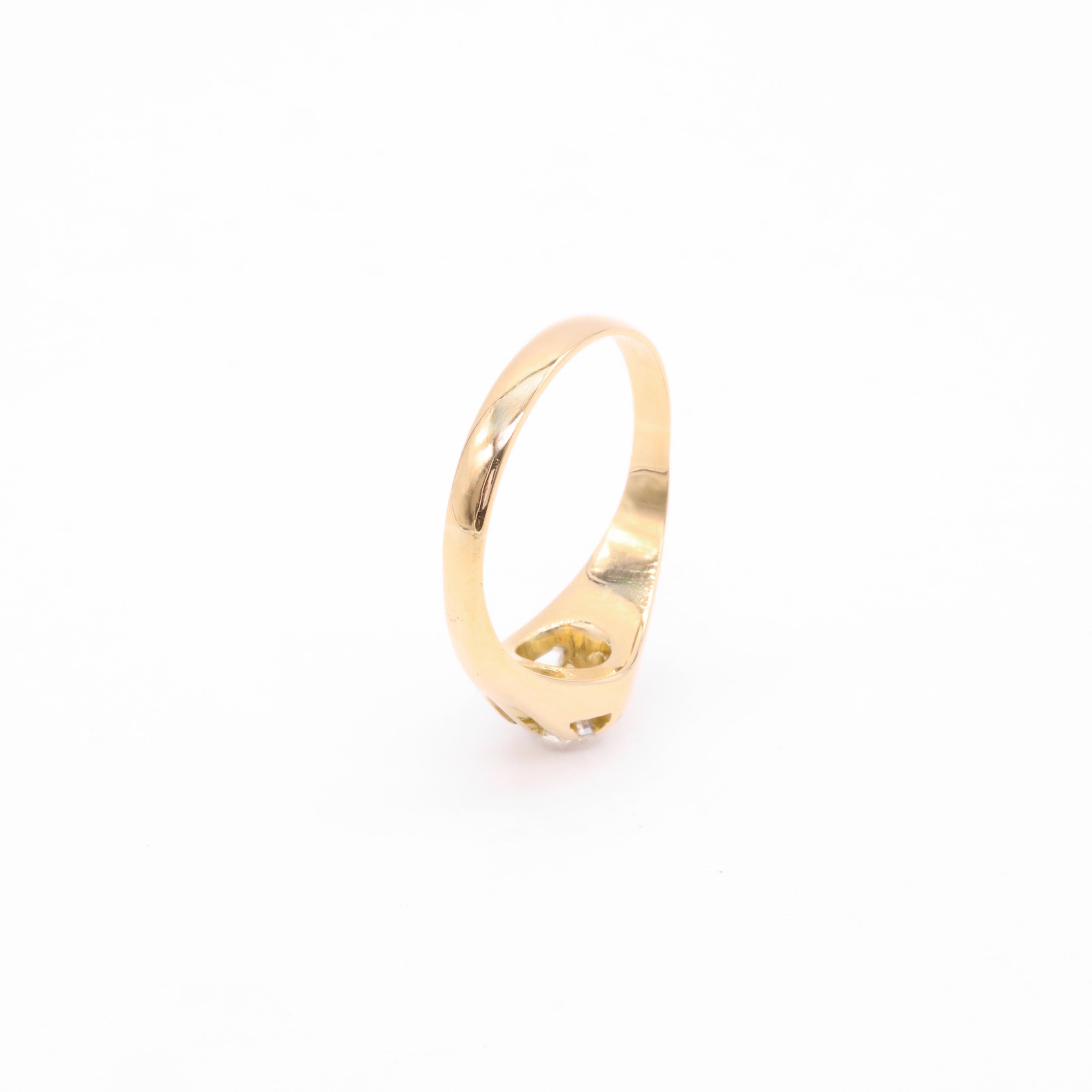 Victorian 18K Gold 0.35ct Old European Cut Diamond Solitaire Belcher Ring For Sale 4