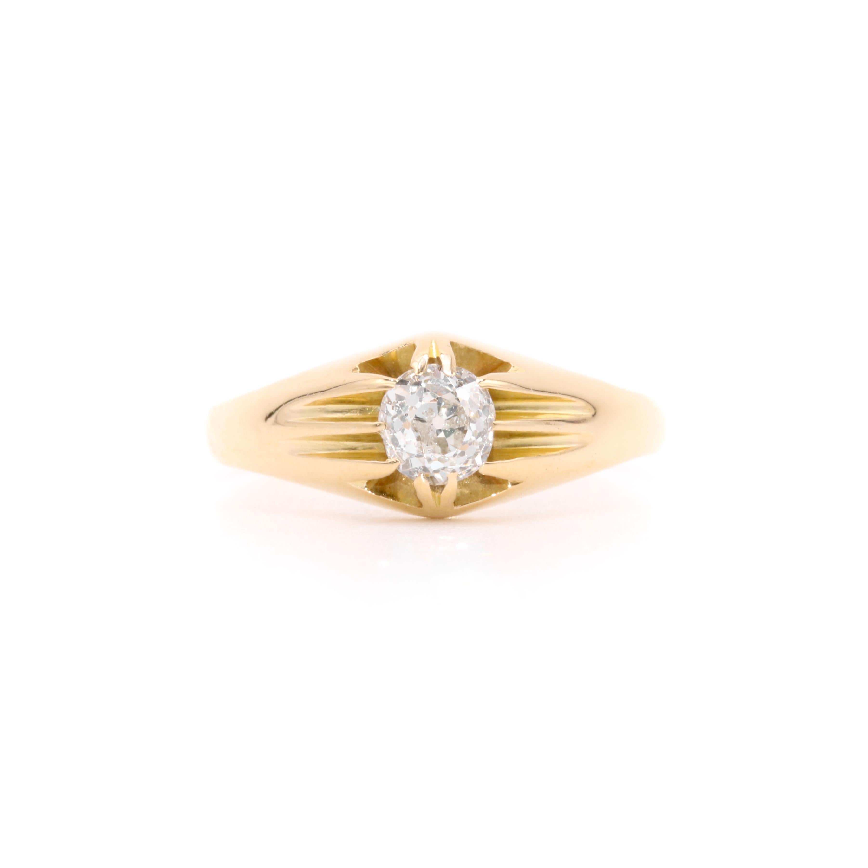 Victorian 18K Gold 0.35ct Old European Cut Diamond Solitaire Belcher Ring