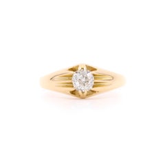 Anillo Belcher Victoriano de Oro de 18 K con Diamante Solitario de Corte Europeo Antiguo de 0,35 ct