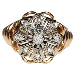 Victorian 18k Gold Handcrafted 1900s Natural Diamond Decorated Cocktail Ring