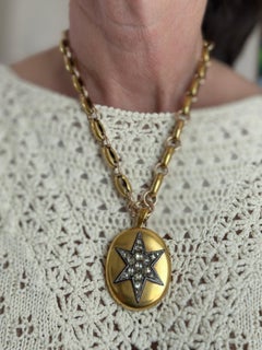 Viktorianische 18k Gold 2,15ct Diamond Star Emaille Medaillon Anhänger