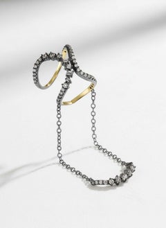 Victorian 18K Gold & 925 Silver 0.03 Cttw Two-Tone Diamond Double Finger Ring