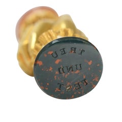 Victorian 18k Gold Agate "Treu Und Fest" Double Sided Desk Seal, Circa 1860