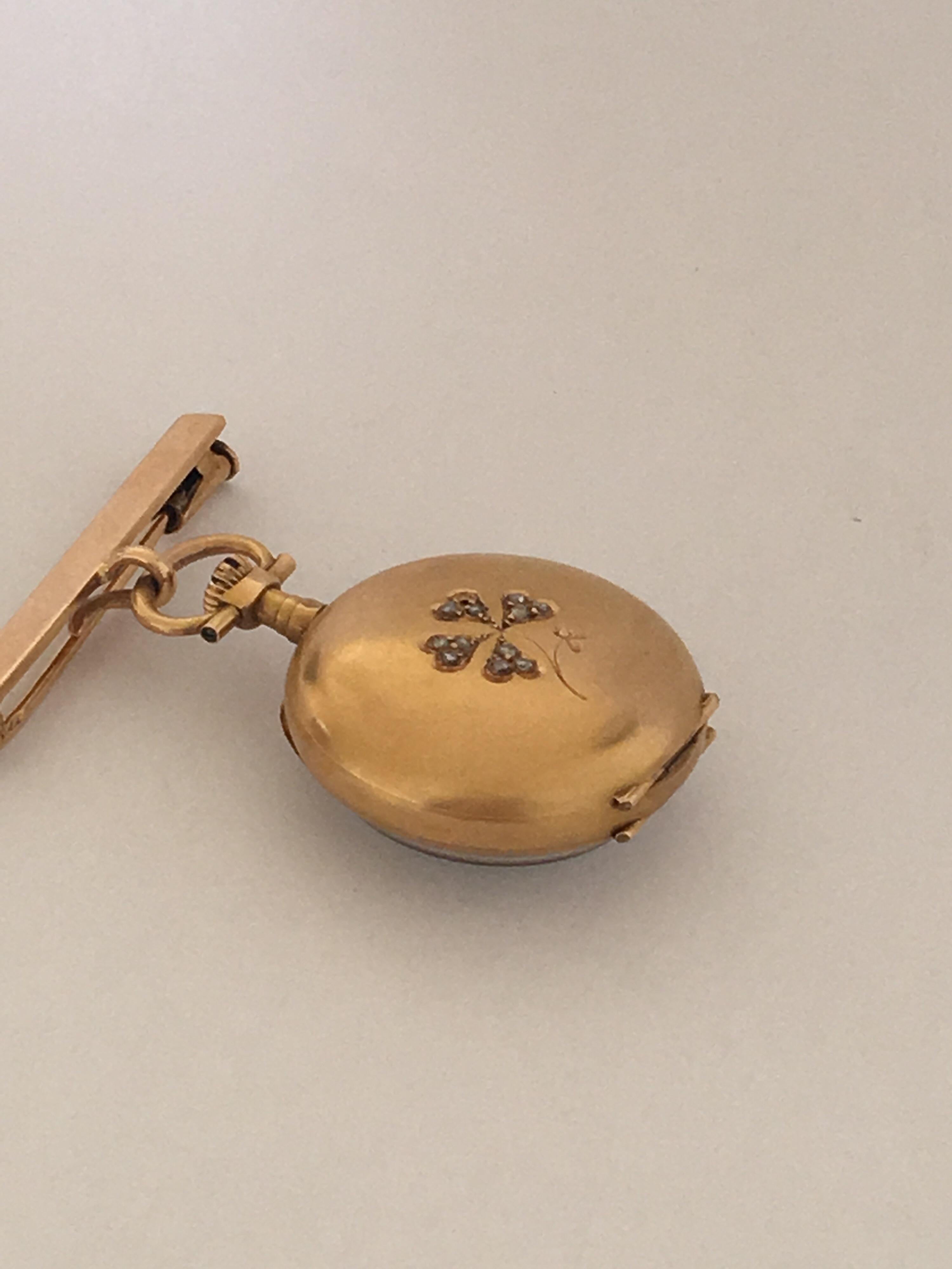 Victorian 18 Karat Gold and Diamonds Antique Fob / Brooch Watch For Sale 6