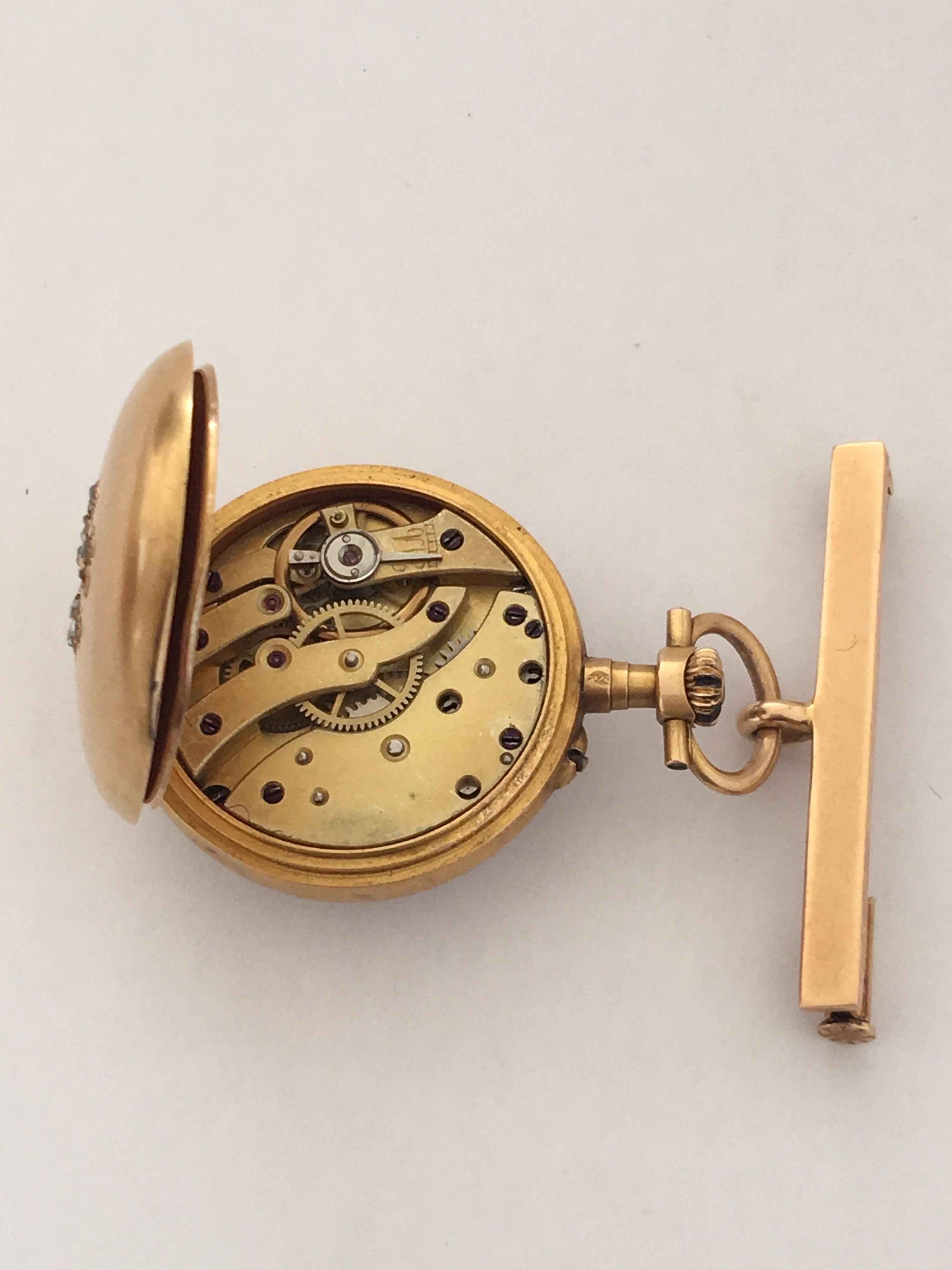 Victorian 18 Karat Gold and Diamonds Antique Fob / Brooch Watch In Fair Condition For Sale In Carlisle, GB