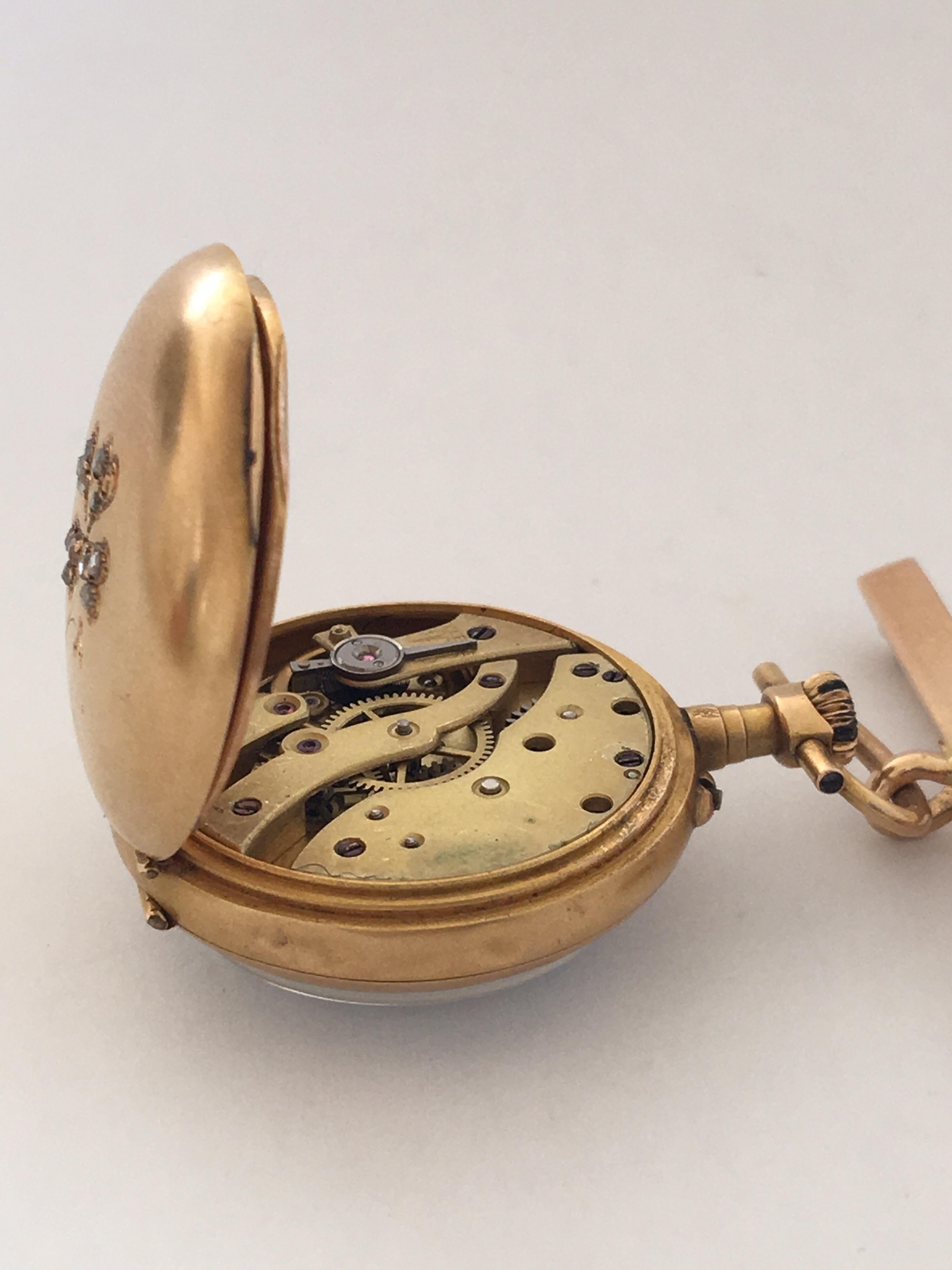 Women's or Men's Victorian 18 Karat Gold and Diamonds Antique Fob / Brooch Watch For Sale
