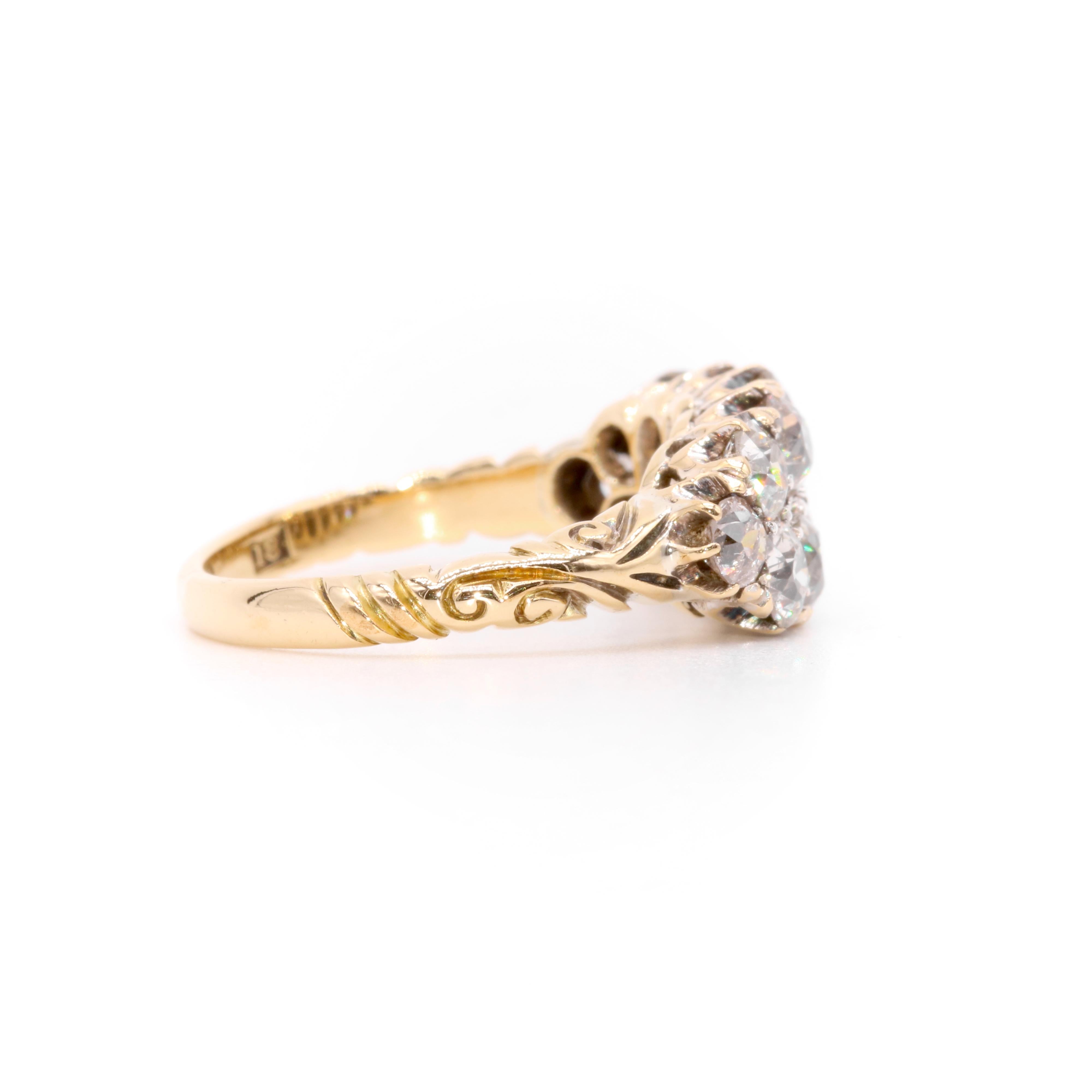 Bague victorienne en or et argent 18 carats avec diamant taille européenne ancienne de 2,15 carats Unisexe en vente