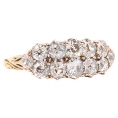 Antique Victorian 18K Gold and Silver 2.15ctw Old European Cut Diamond Double Row Ring