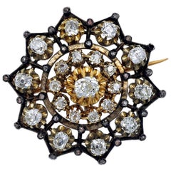 Victorian 18k Gold and Silver Diamond Brooch, Circa 1880, 3.00ct