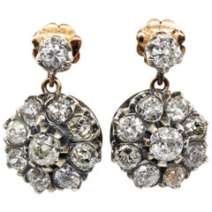 Victorian 18 Karat Gold and Silver Diamonds Earrings