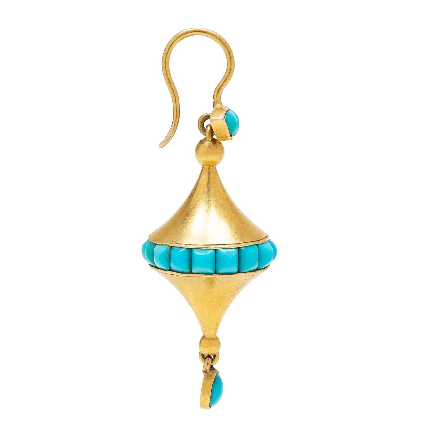 Cabochon Victorian 18k Gold and Turquoise Earrings For Sale
