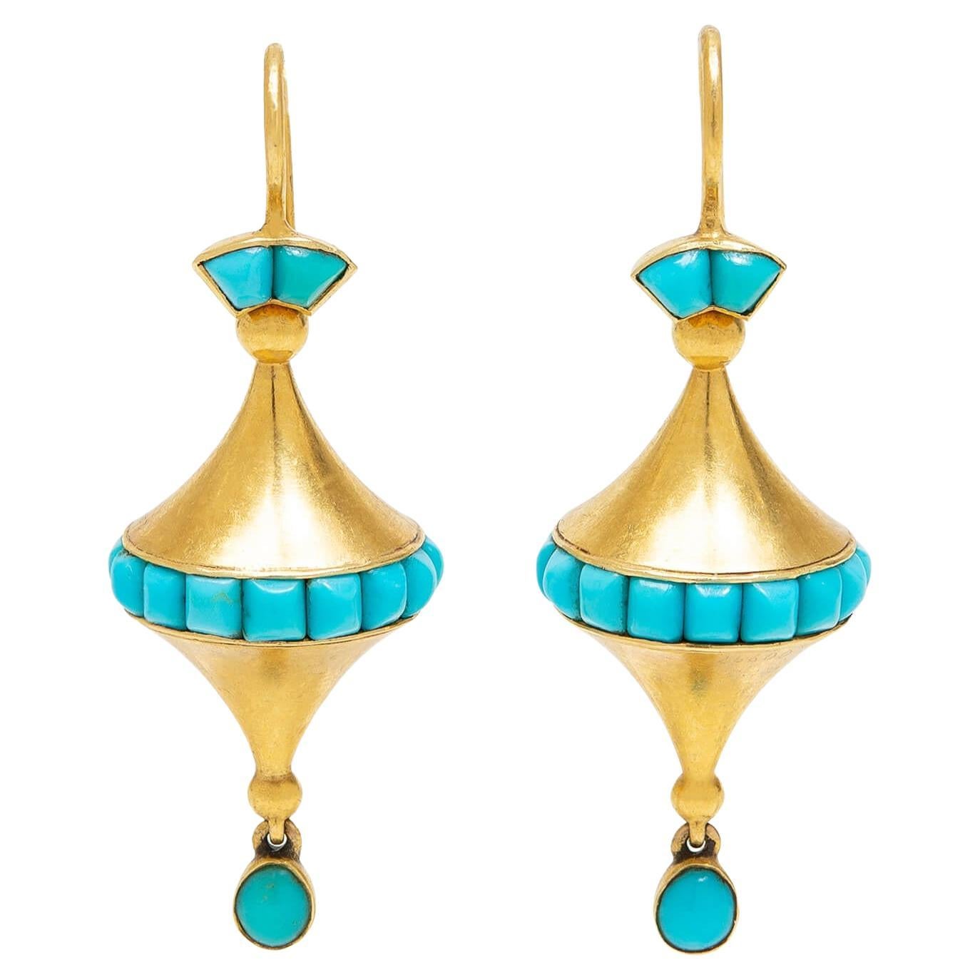 Victorian 18k Gold and Turquoise Earrings For Sale