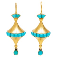 Antique Victorian 18k Gold and Turquoise Earrings