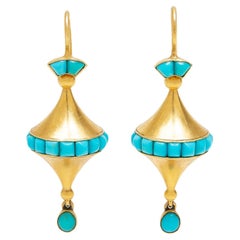 Boucles d'oreilles victoriennes en or 18k et turquoise