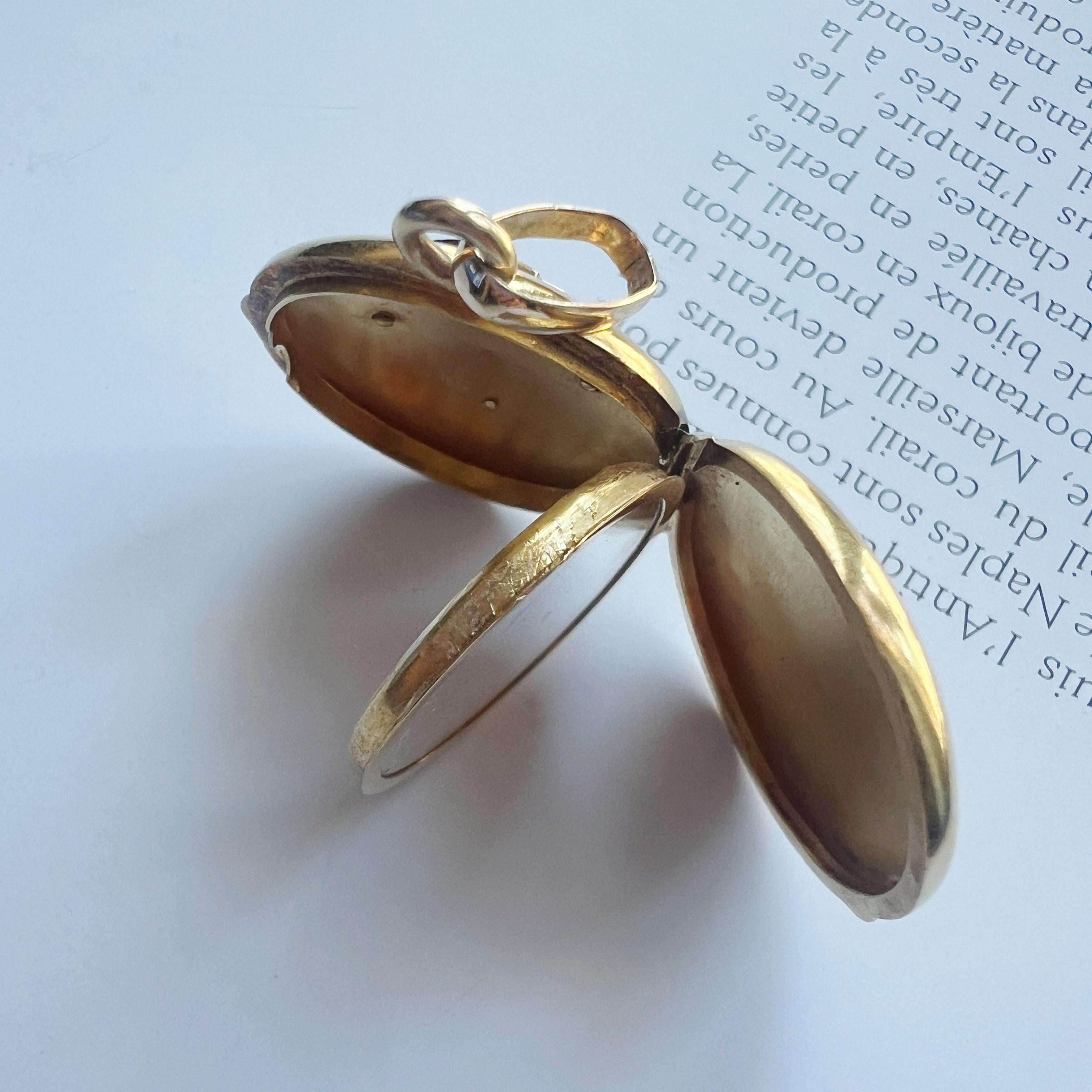 Bead Victorian 18K gold black enamel pearl locket pendant