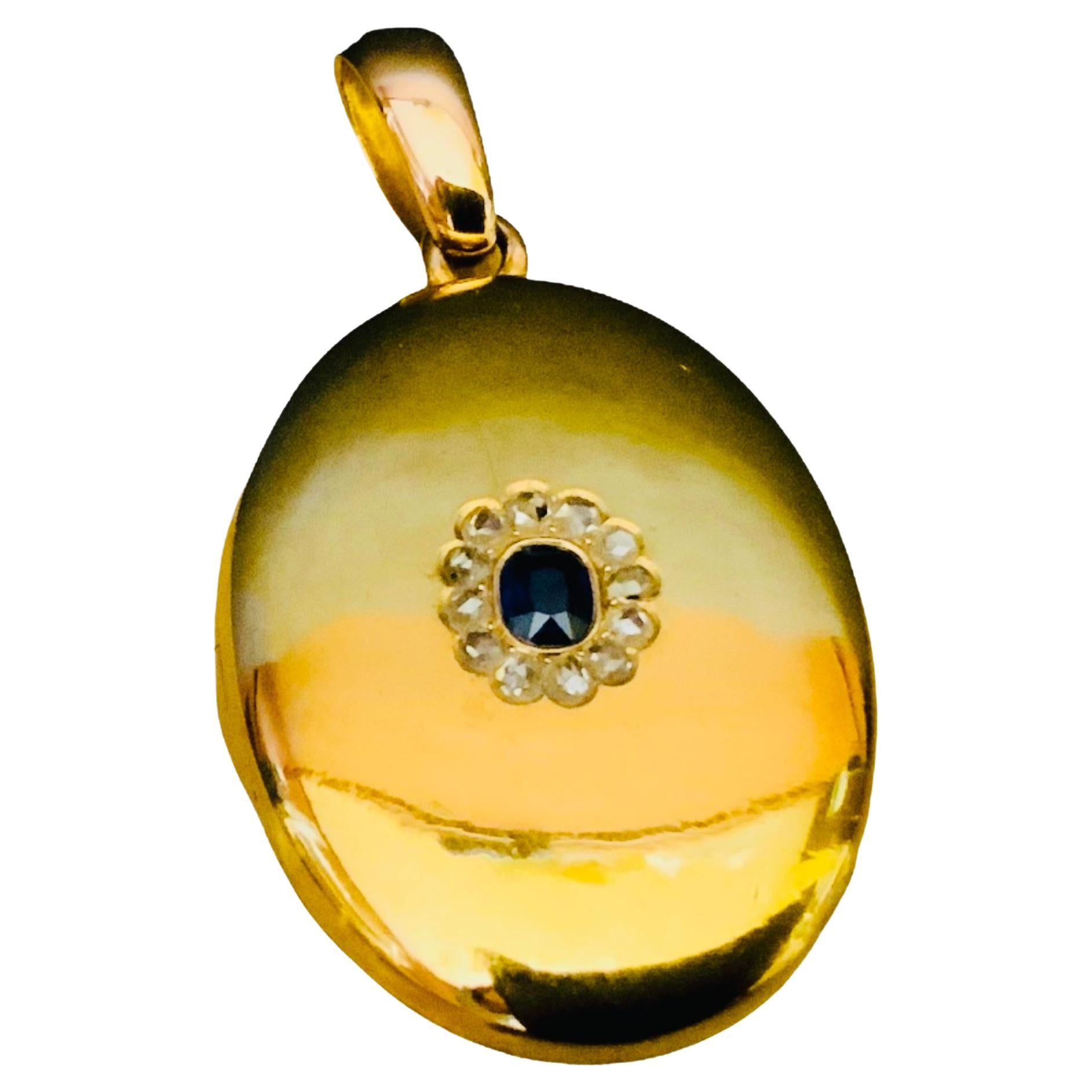 Victorian 18k Gold Blue Topaz Diamonds Oval Locket For Sale