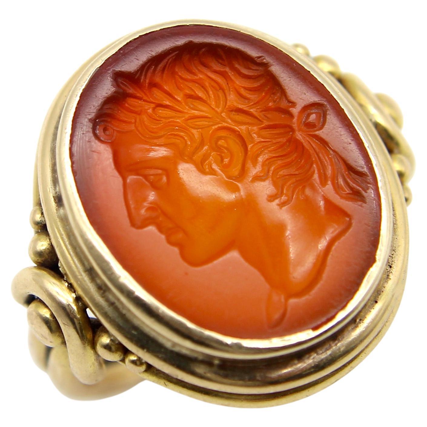 Victorian 18K Gold Carnelian Intaglio of Julius Caesar Ring