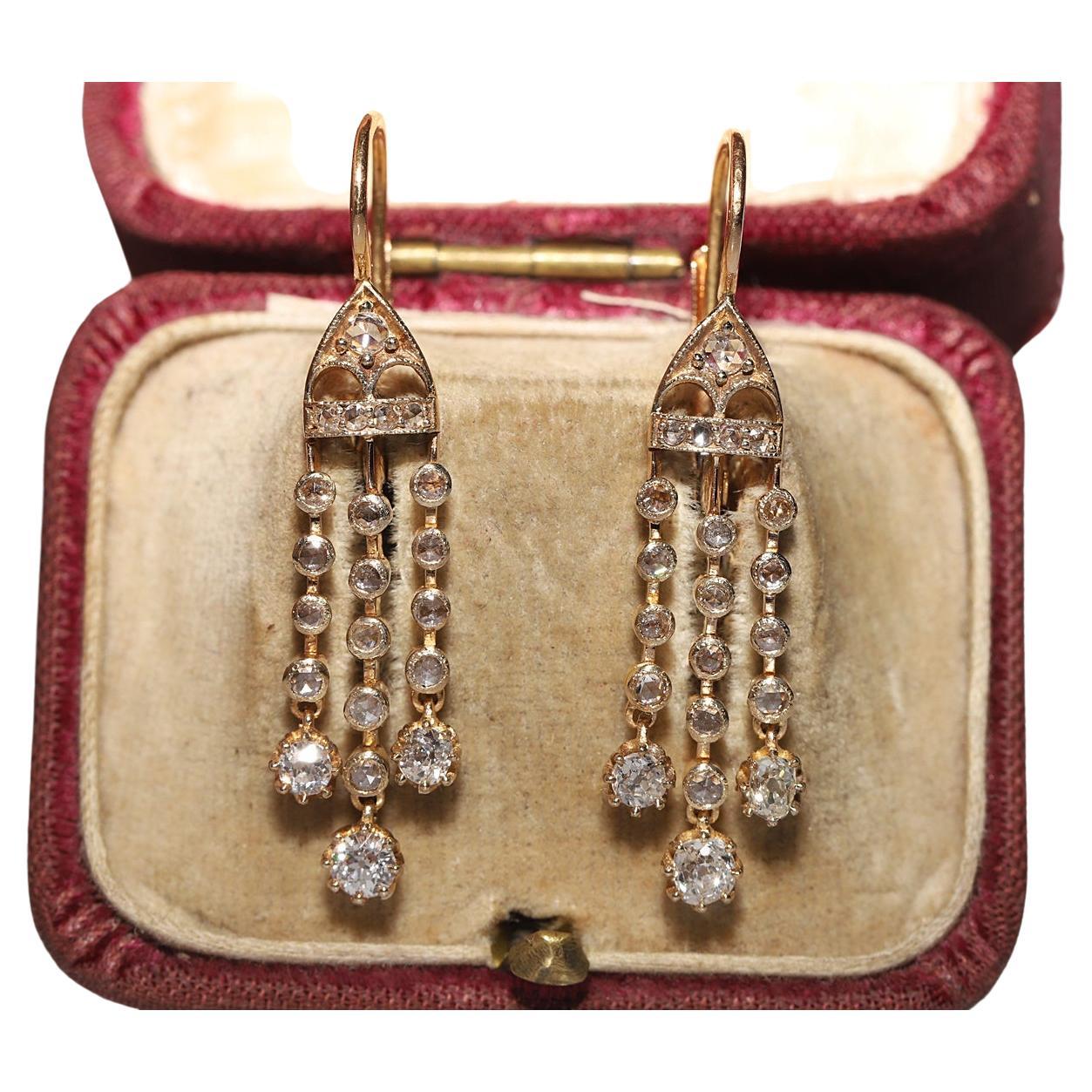 Victorian 18k Gold Circa 1900s Natural Diamond Decorated Drop Earring