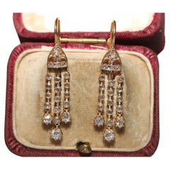 Victorian 18k Gold Circa 1900s Natural Diamond Decorated Drop Earring