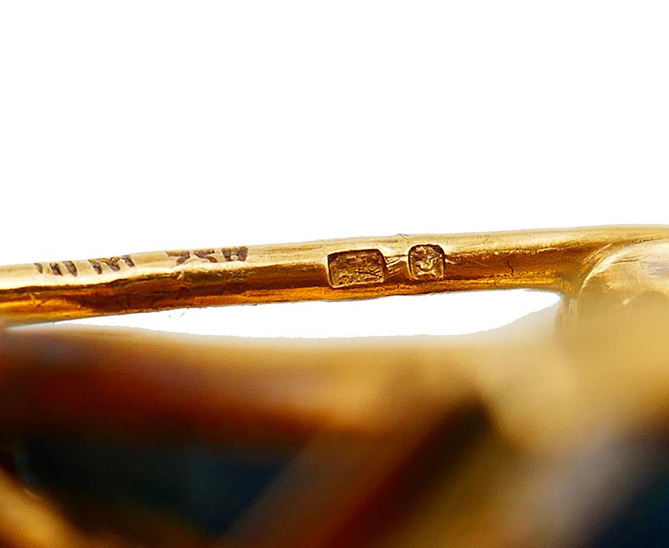 Victorian 18k Gold Clover Clip Pin Brooch Amethyst Diamond Enamel Signed WM In Good Condition In Beverly Hills, CA