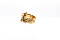 Victorian 18 Karat Gold Diamond Emerald Engraved Triple Snake Ring