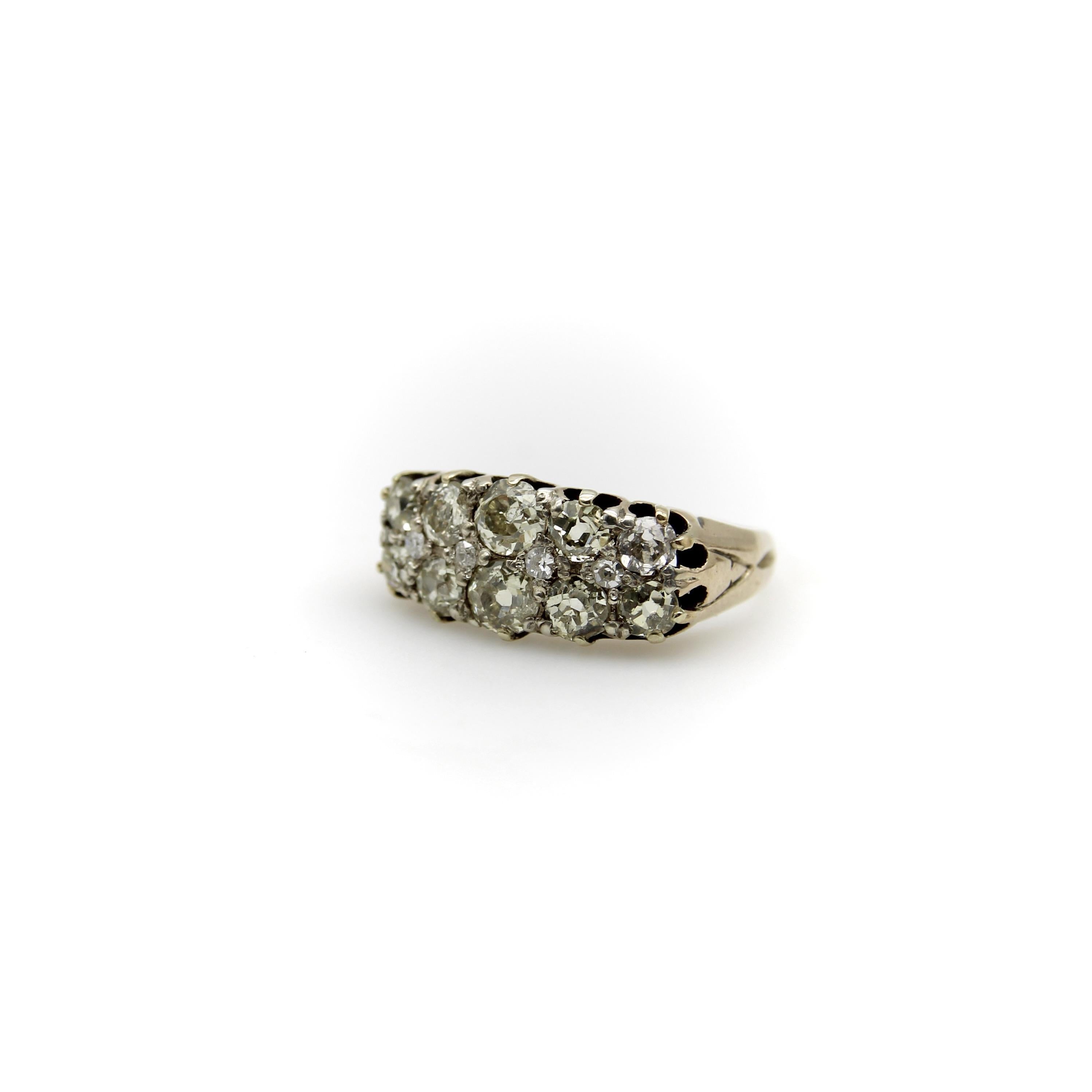 Victorian 18K Gold Elongated Cluster Old Mine Cut Diamond Ring In Good Condition For Sale In Venice, CA