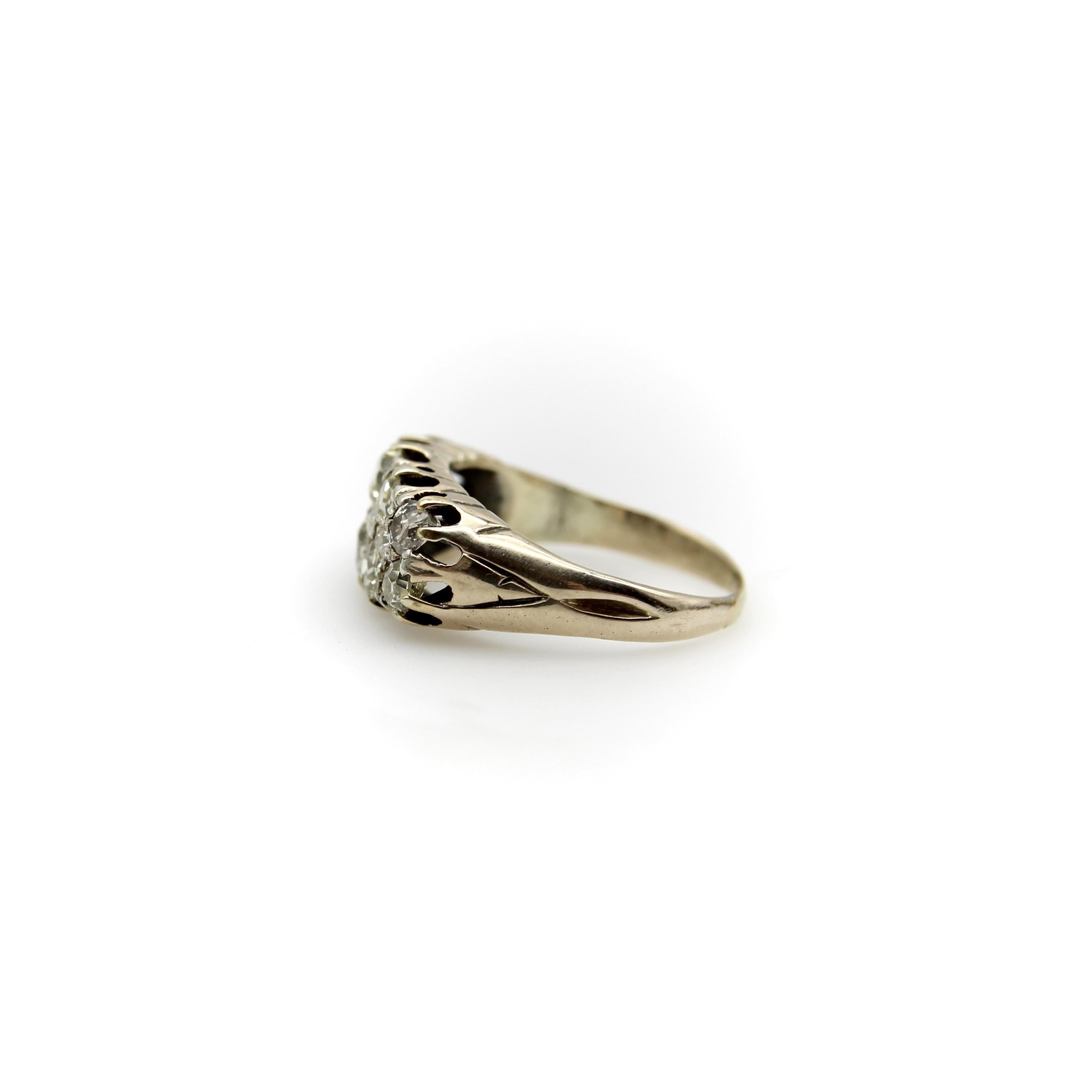 Women's or Men's Victorian 18K Gold Elongated Cluster Old Mine Cut Diamond Ring For Sale