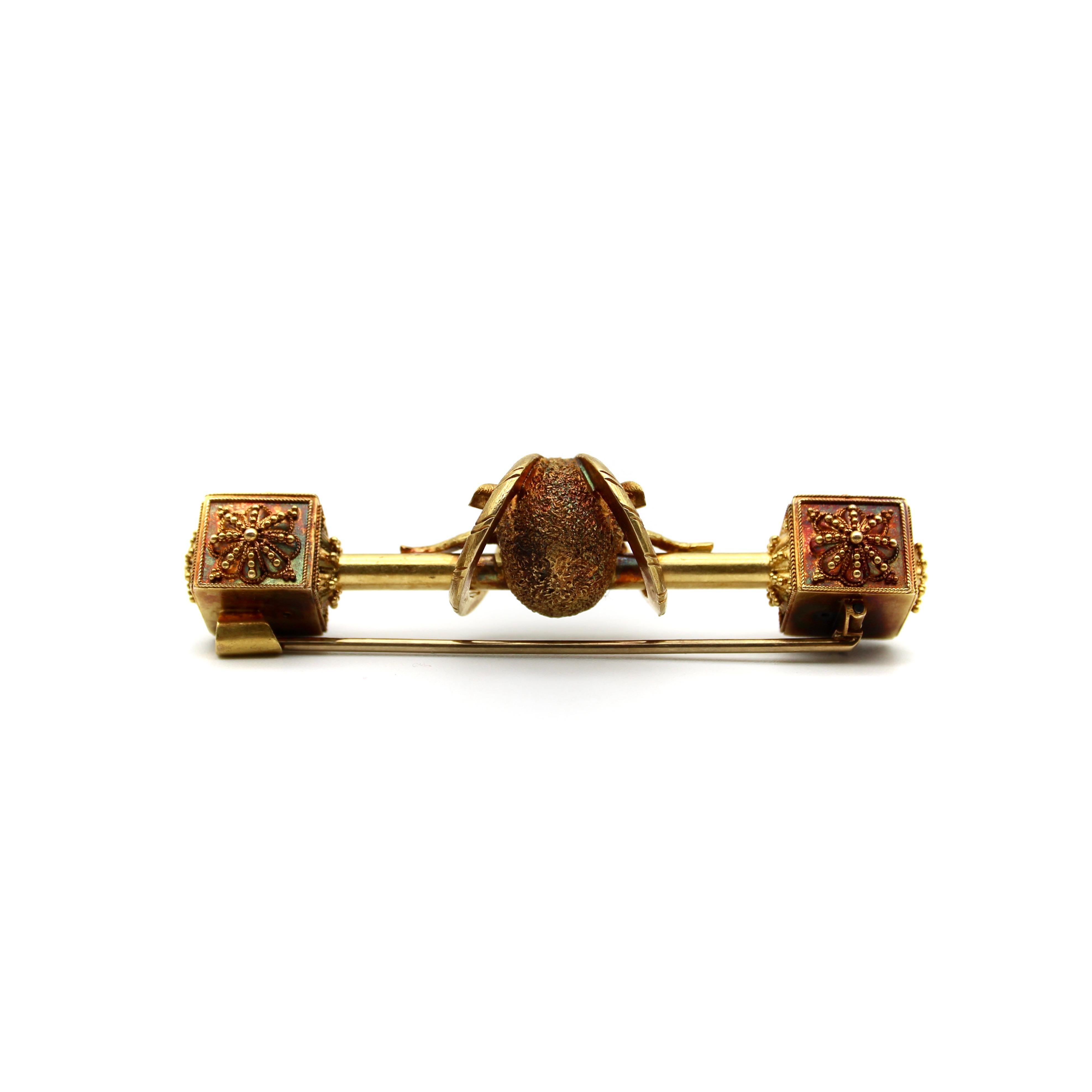 Victorian 18K Gold Etruscan Revival Ram’s Head Brooch 1