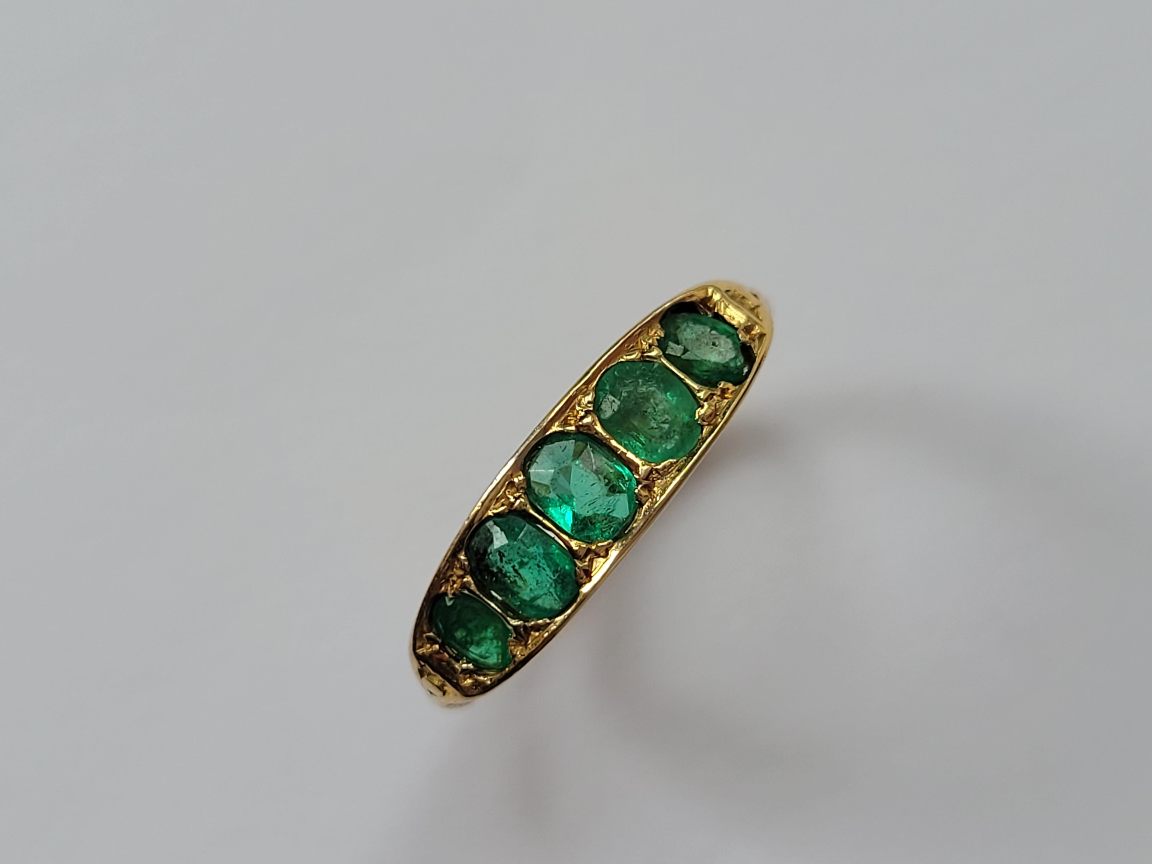 Victorian 18K Gold five Emerald ring For Sale 5