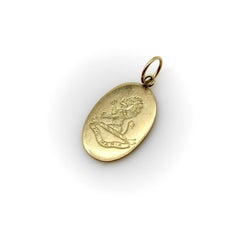 Victorian 18K Gold Hand Engraved Ave Maria Lion Pendant Charm