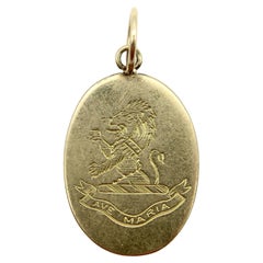 Antique Victorian 18K Gold Hand Engraved Ave Maria Lion Pendant Charm