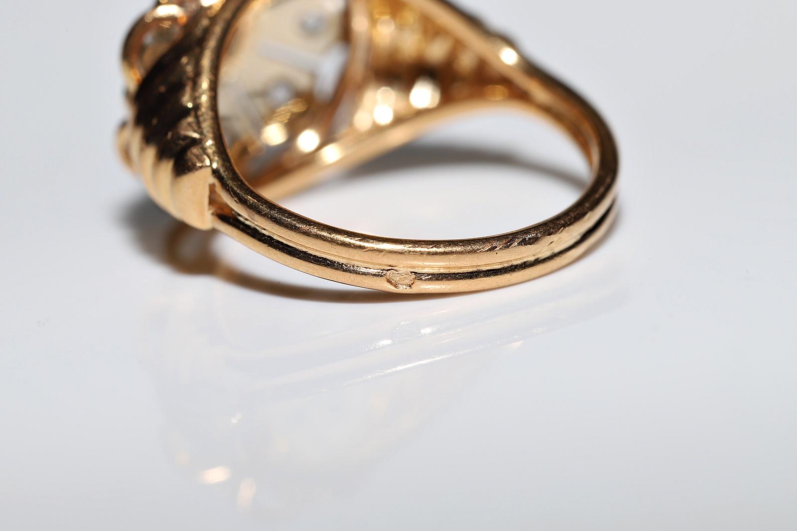 Viktorianischer Cocktailring aus 18 Karat Gold, handgefertigt 1900er Jahre, natürlicher Diamant, dekoriert im Angebot 6