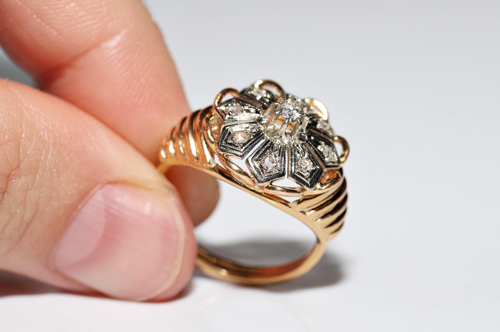 Viktorianischer Cocktailring aus 18 Karat Gold, handgefertigt 1900er Jahre, natürlicher Diamant, dekoriert im Angebot 7