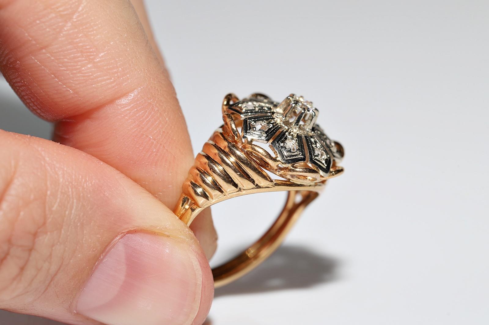 Viktorianischer Cocktailring aus 18 Karat Gold, handgefertigt 1900er Jahre, natürlicher Diamant, dekoriert im Angebot 8