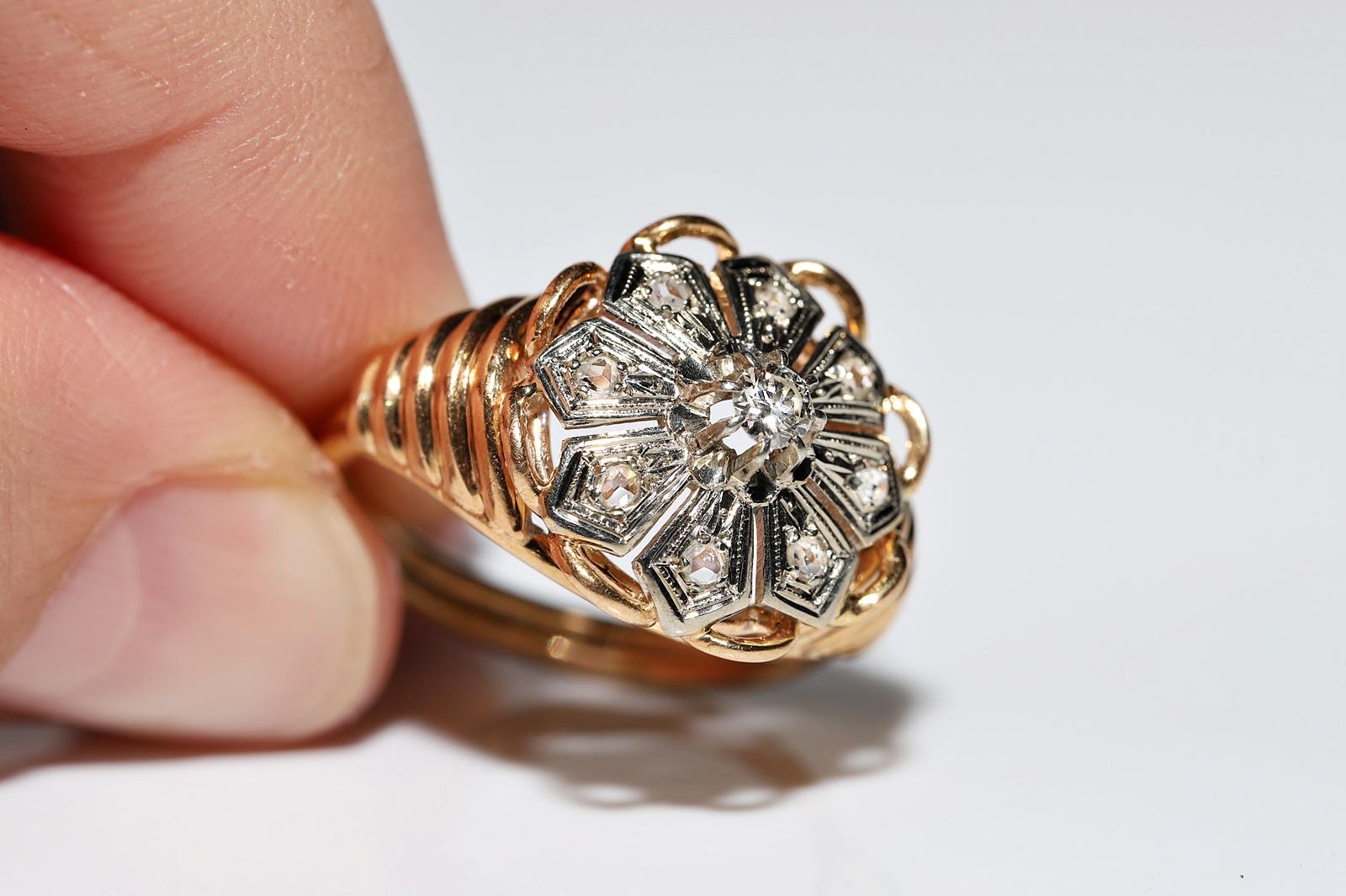 Viktorianischer Cocktailring aus 18 Karat Gold, handgefertigt 1900er Jahre, natürlicher Diamant, dekoriert im Angebot 9