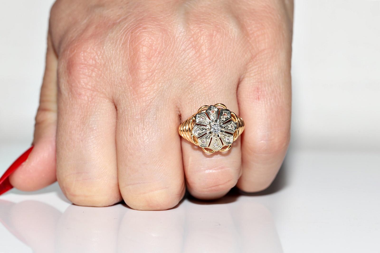 Viktorianischer Cocktailring aus 18 Karat Gold, handgefertigt 1900er Jahre, natürlicher Diamant, dekoriert (Rosenschliff) im Angebot