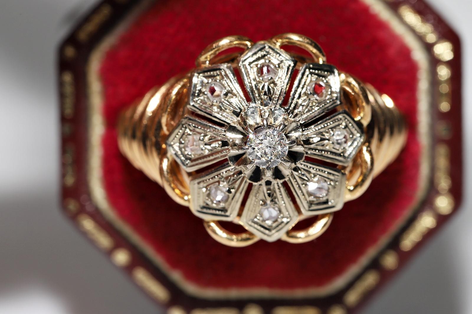Viktorianischer Cocktailring aus 18 Karat Gold, handgefertigt 1900er Jahre, natürlicher Diamant, dekoriert Damen im Angebot