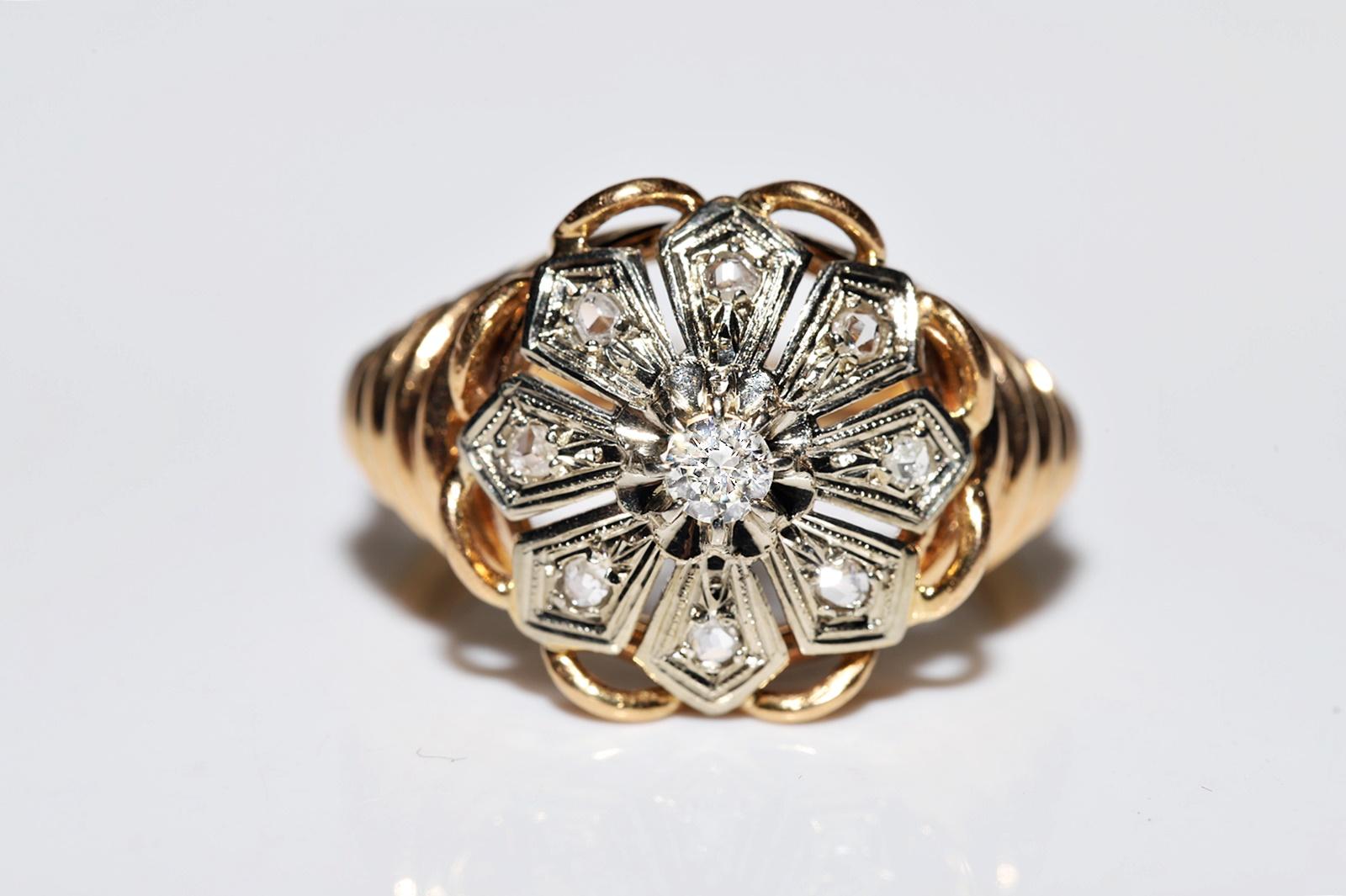 Viktorianischer Cocktailring aus 18 Karat Gold, handgefertigt 1900er Jahre, natürlicher Diamant, dekoriert im Angebot 1