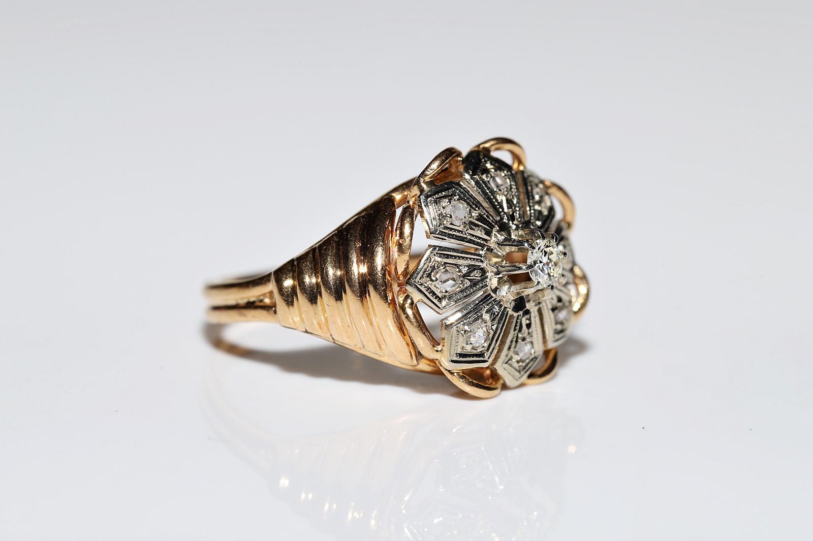 Viktorianischer Cocktailring aus 18 Karat Gold, handgefertigt 1900er Jahre, natürlicher Diamant, dekoriert im Angebot 2