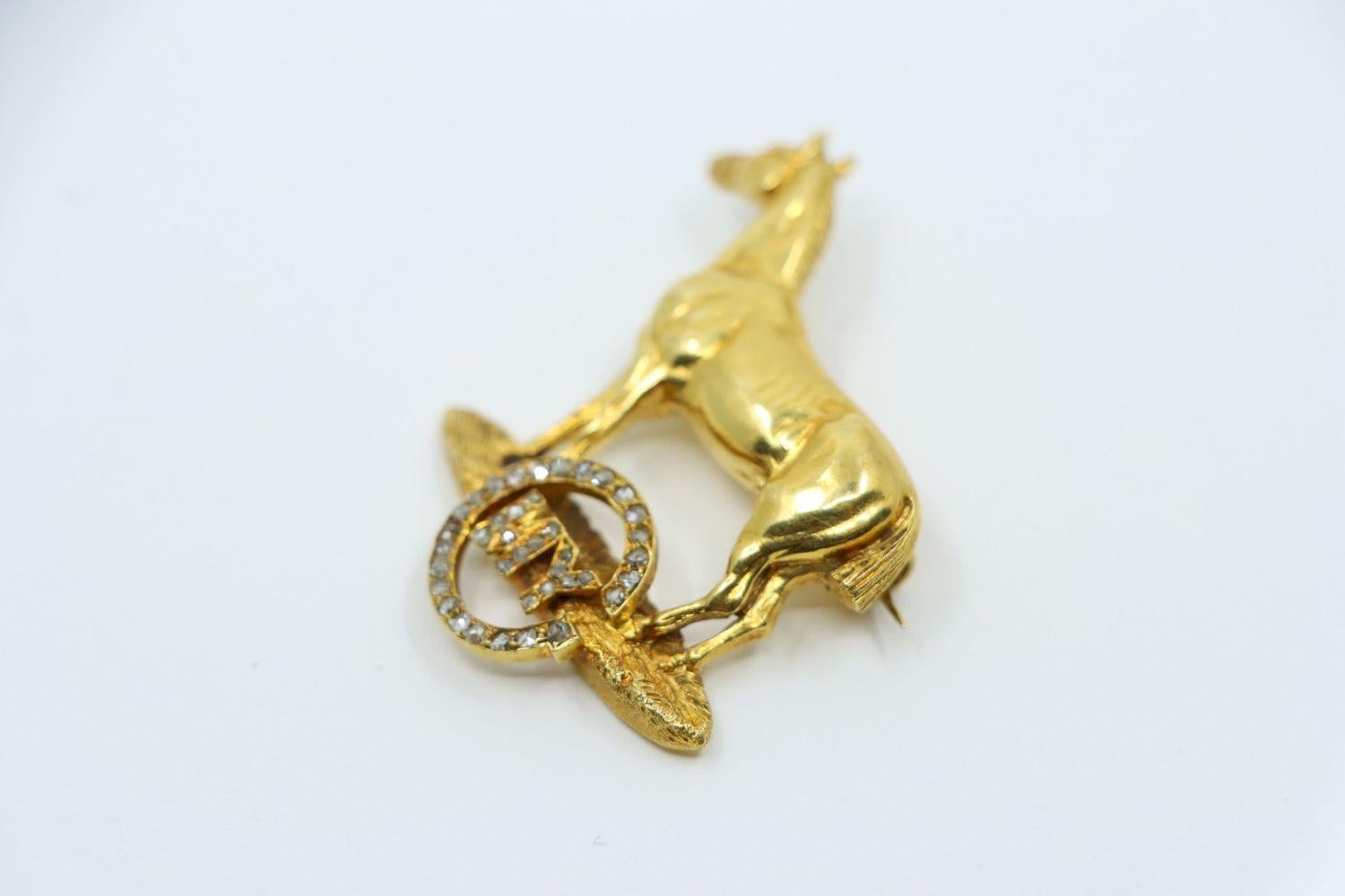 Victorian 18K Gold Horse Brooch Pin For Sale 3