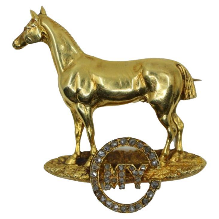 Victorian 18K Gold Horse Brooch Pin For Sale