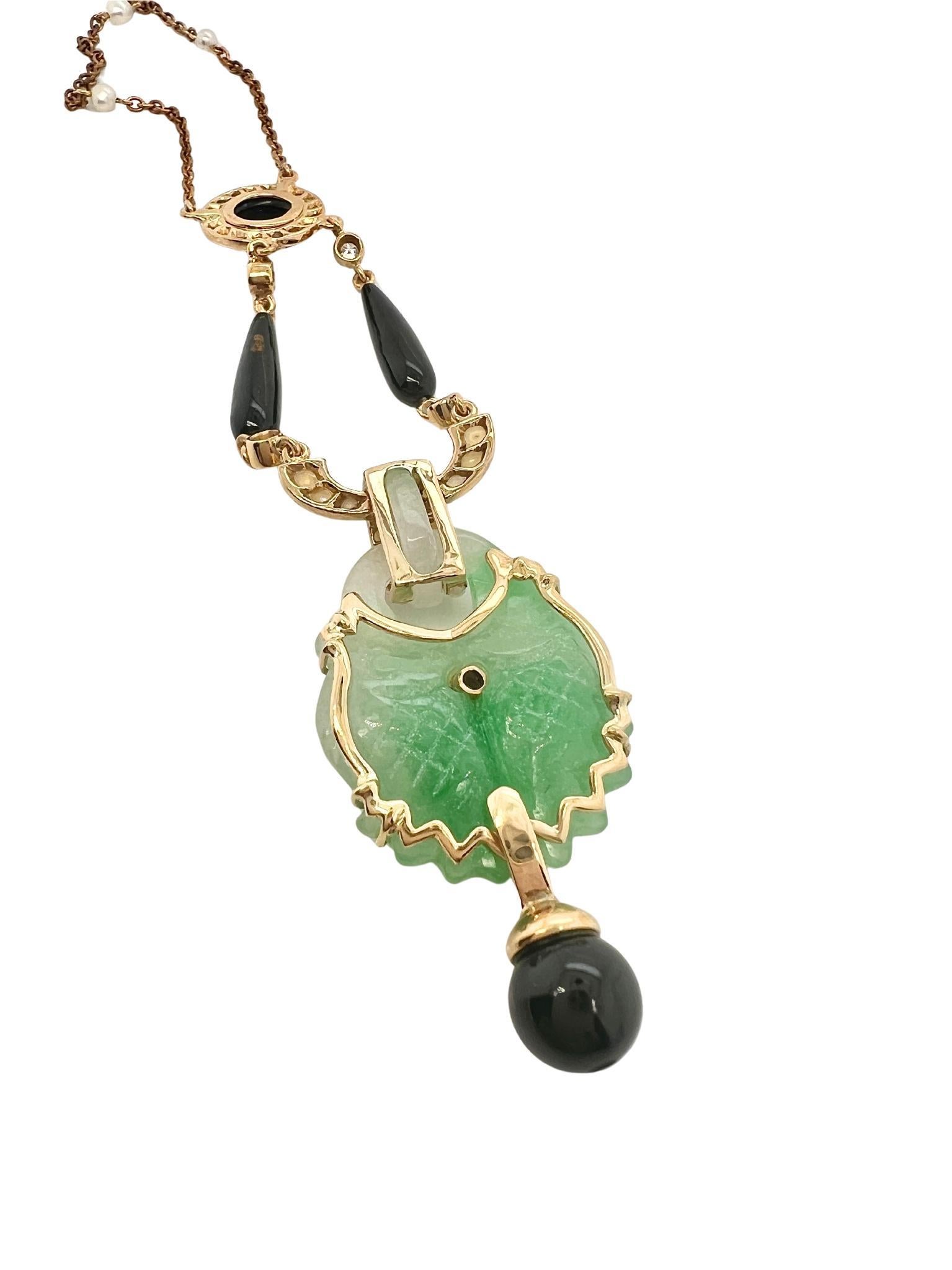 Victorien Collier victorien avec pendentif en or 18k Jade Onyx Perles de rocaille en vente