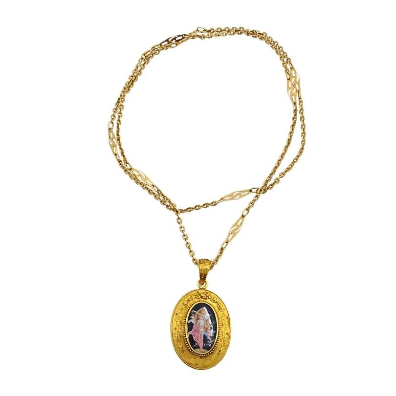 Ciondolo a medaglione vittoriano in oro 18k Collana con smalto in miniatura in vendita 5