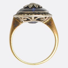 Victorian 18k Gold Marcasite & Blue Glass Flower Cluster Ring, Circa 1860