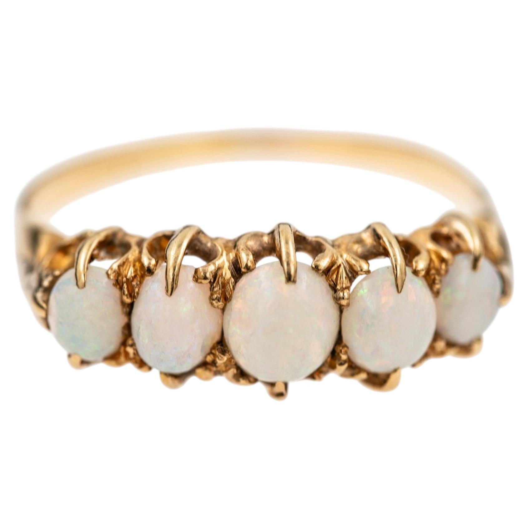 Viktorianischer 18K Gold Opal Fünf Stein Ring