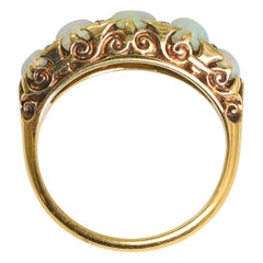 Victorian 18k Gold Opal & Rose Cut Diamond Half Hoop Ring, Circa 1880