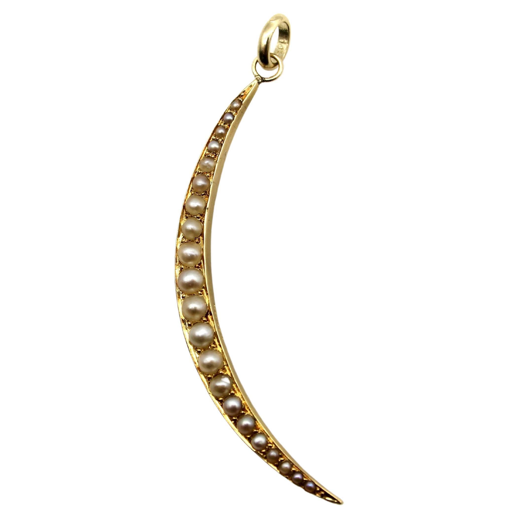 Victorian 18k Gold Pearl Crescent Moon For Sale at 1stDibs
