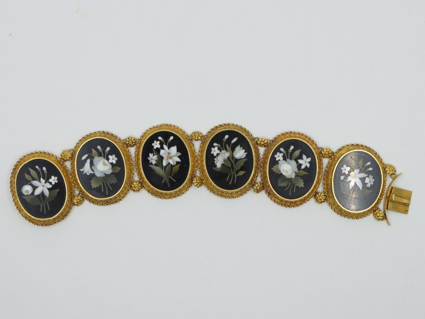 Women's Victorian 18K Gold Pietra Dura Bracelet For Sale