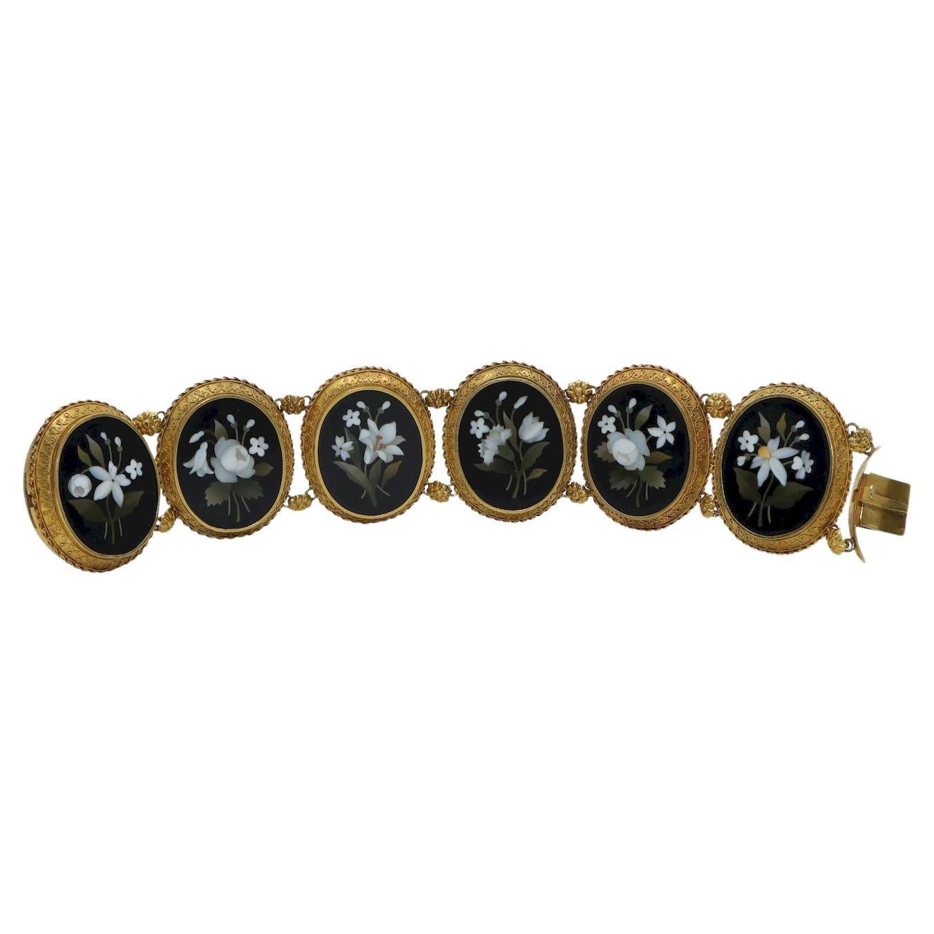 Victorian 18K Gold Pietra Dura Bracelet For Sale