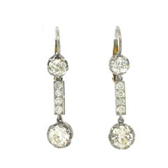 Victorian 18k Gold & Platinum Diamond Dangle Earrings 2.4ct